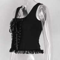 Black Bandage Gothic Lace up Crop Top - Thumbnail 2