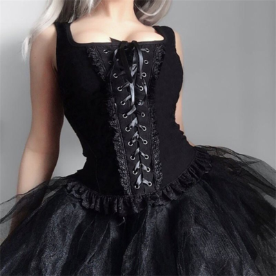 Black bandage gothic lace up crop top
