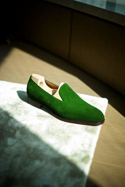 Men's Decent Green Tassels Loafer Slips On Handmade Occasion Suede Shoes