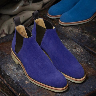 Navy blue suede half ankle high chelsea formal boot for mens - Thumbnail 2