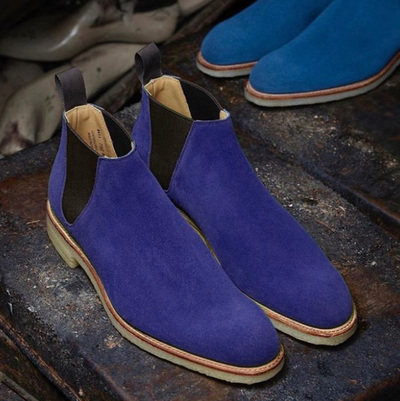 Navy Blue Suede Half Ankle High Chelsea Formal Boot For Mens