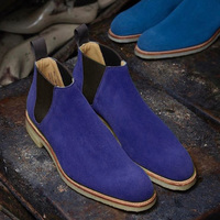 Navy Blue Suede Half Ankle High Chelsea Formal Boot For Mens - Thumbnail 4