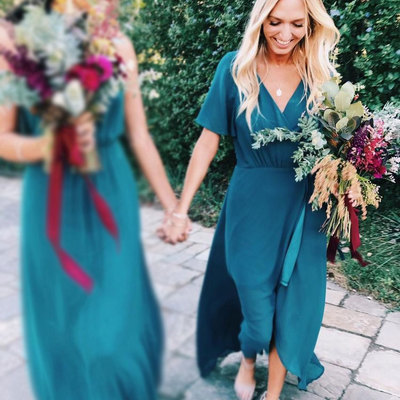 V neck bridesmaid dresses with short sleeves - Thumbnail 4