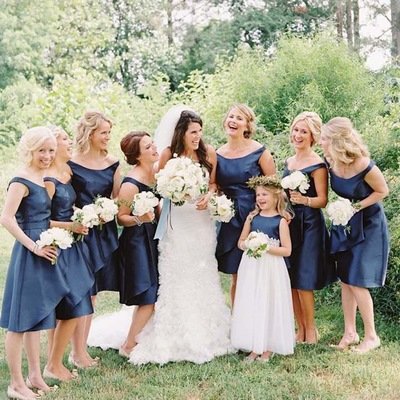 Off the Shoulder Knee Length Bridesmaid Dresses