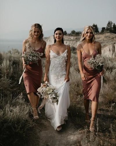 Simple Spaghetti Straps V-neck Tea-Length Bridesmaid Dress