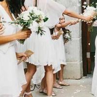 A-Line V-Neck Above Knee White Chiffon Bridesmaid Dress - Thumbnail 1