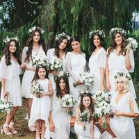 A-Line V-Neck Above Knee White Chiffon Bridesmaid Dress - Thumbnail 2