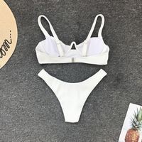 White Split Sexy Solid Color Bikini Swimsuit Set - Thumbnail 3
