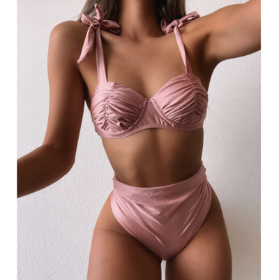 Solid Color Sexy Split High Waist Bikini