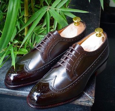 Handmade Men Dark Brown Wing Tip Brogue Leather Formal Shoes, Men Designer Shoes
