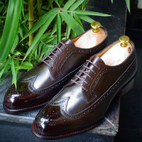 Handmade Men Dark Brown Wing Tip Brogue Leather Formal Shoes, Men Designer Shoes - Thumbnail 4