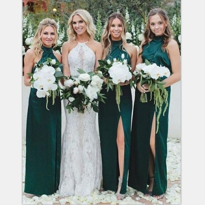 High Neck Slit Side Bridesmaid Dresses 