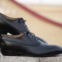 Handmade Men's Casual Shoes, Men's Black  Leather  Lace Up Formal Shoes. - Thumbnail 3