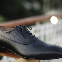 Handmade Men's Casual Shoes, Men's Black  Leather  Lace Up Formal Shoes. - Thumbnail 1