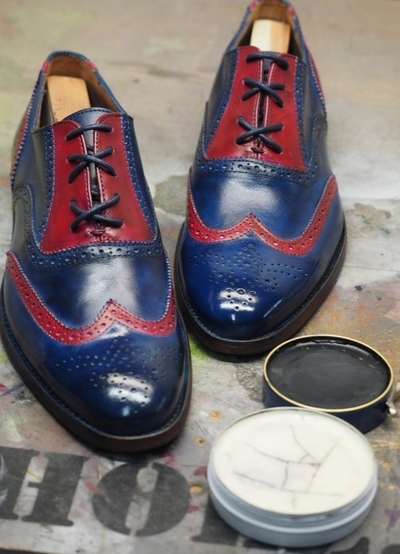 Mens Wingtip Blue Red Leather Handmade Casual Lace Shoes
