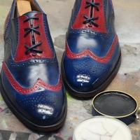 Mens Wingtip Blue Red Leather Handmade Casual Lace Shoes - Thumbnail 4