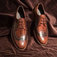Mens Wingtip Dark Brown Leather Handmade Formal Lace Shoes - Thumbnail 1