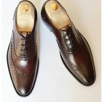 Mens Wingtip Dark Brown Leather Handmade Leather Formal Wear Lace Up Shoes - Thumbnail 1