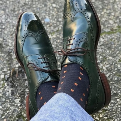 Men handmade dark green oxfords wingtips brogues leather casual lace up shoes