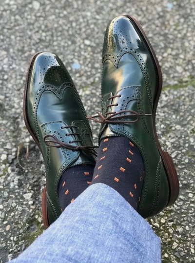Men Handmade Dark Green Oxfords Wingtips Brogues Leather Casual Lace Up Shoes