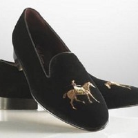 Handmade Men Black Velvet Embroidery Party Loafer Shoes - Thumbnail 4