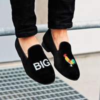 Handmade Men’s Black velvet Shoes, Embroidery Slip On Dress Loafers Shoes - Thumbnail 4