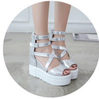 Stylish Open Toe Summer Women's Wedge Sandals in Gold, Black and Silver - Thumbnail 1