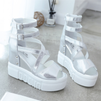 Stylish Open Toe Summer Women's Wedge Sandals in Gold, Black and Silver - Thumbnail 3