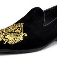 HANDMADE MEN BLACK VELVET LOAFER EMBROIDERED SLIPPERS WITH LEATHER SOLE, SHOES - Thumbnail 2