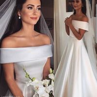 Elegant A-LIne Off the Shoulder Satin Wedding Dresses - Thumbnail 2