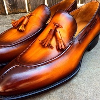 Mens Two Tone Tan Brown Splitoe Design Handmade Loafers Tassels Moccasin Shoes - Thumbnail 4