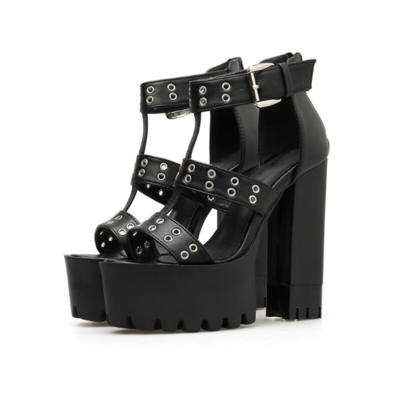 Black gothic gladiator platform sandals
