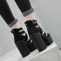 T Strap Black Summer Fashion Sandals - Thumbnail 1