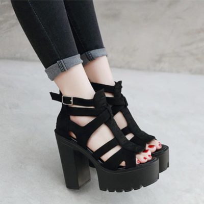 T strap black summer fashion sandals
