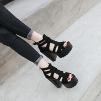 T Strap Black Summer Fashion Sandals - Thumbnail 3