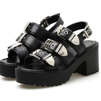 Black buckle design gothic fashion sandals