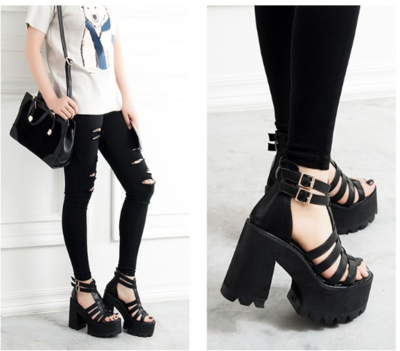 Black Gothic Punk High Heels Fashion Sandals