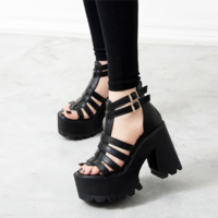 Black Gothic Punk High Heels Fashion Sandals - Thumbnail 2
