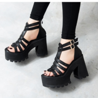 Black Gothic Punk High Heels Fashion Sandals - Thumbnail 3