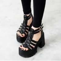 Black Gothic Punk High Heels Fashion Sandals - Thumbnail 4