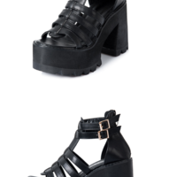 Black Gothic Punk High Heels Fashion Sandals - Thumbnail 6