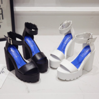 Black Chunky Heel Platfrom Sandals - Thumbnail 5