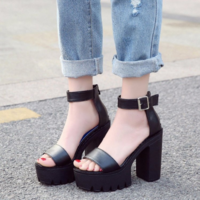 Black Chunky Heel Platfrom Sandals - Thumbnail 4