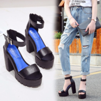 Black Chunky Heel Platfrom Sandals - Thumbnail 6