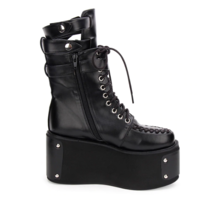 High Quality Lace Up Gothic Punk Black Platform Boots - Thumbnail 2