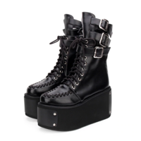 High Quality Lace Up Gothic Punk Black Platform Boots - Thumbnail 4