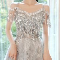 Gray sequins short prom dress evening dress - Thumbnail 1