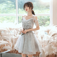 Gray sequins short prom dress evening dress - Thumbnail 2