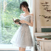 Gray sequins short prom dress evening dress - Thumbnail 4