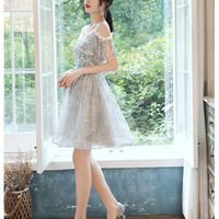 Gray sequins short prom dress evening dress - Thumbnail 5